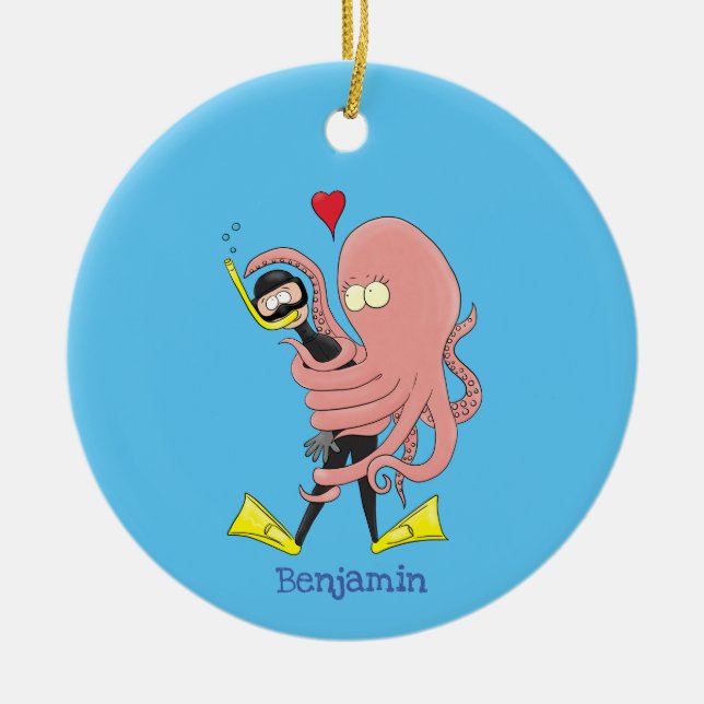 Adorno De Cerámica Gracioso pulpo abrazos buceo humor personalizado (Frente)