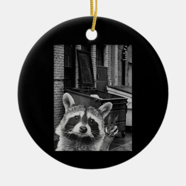 Adorno De Cerámica Gracioso Raccoon Selfie Raccoon Funny Raccoon (Frente)