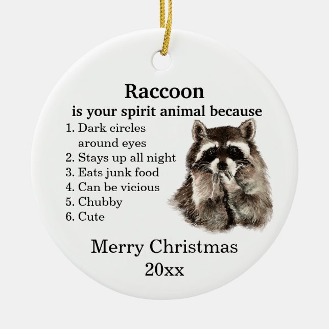 Adorno De Cerámica Gracioso Raccoon Tu Espíritu Navidades Animales Hu (Frente)