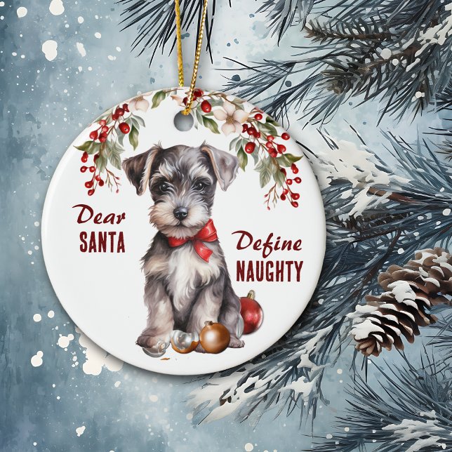 Adorno De Cerámica Gracioso Schnauzer Pup en miniatura Define Naughty (Subido por el creador)
