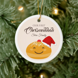 Adorno De Cerámica Gracioso Sufganiyah Nuestra Primera Chrismukkah, H