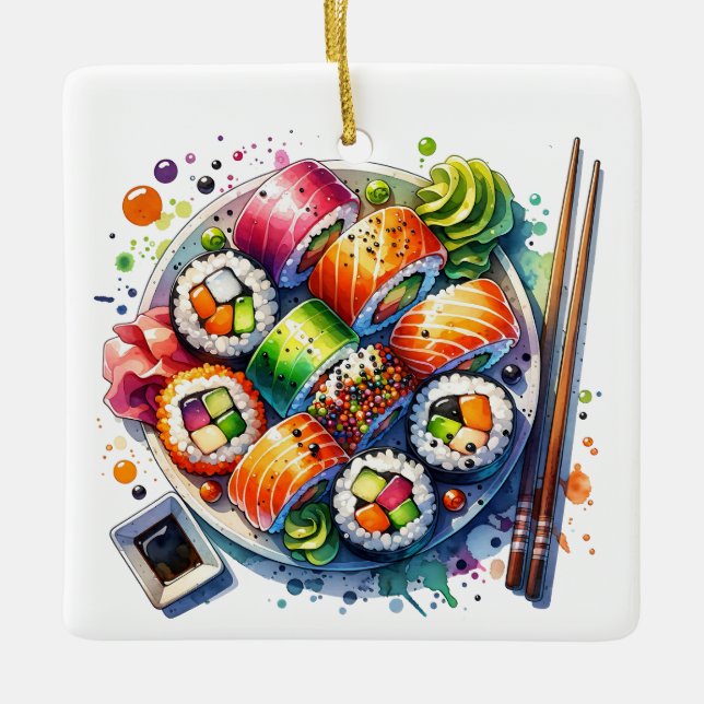 Adorno De Cerámica Gracioso sushi lleva a Navidades personalizados de (Anverso)