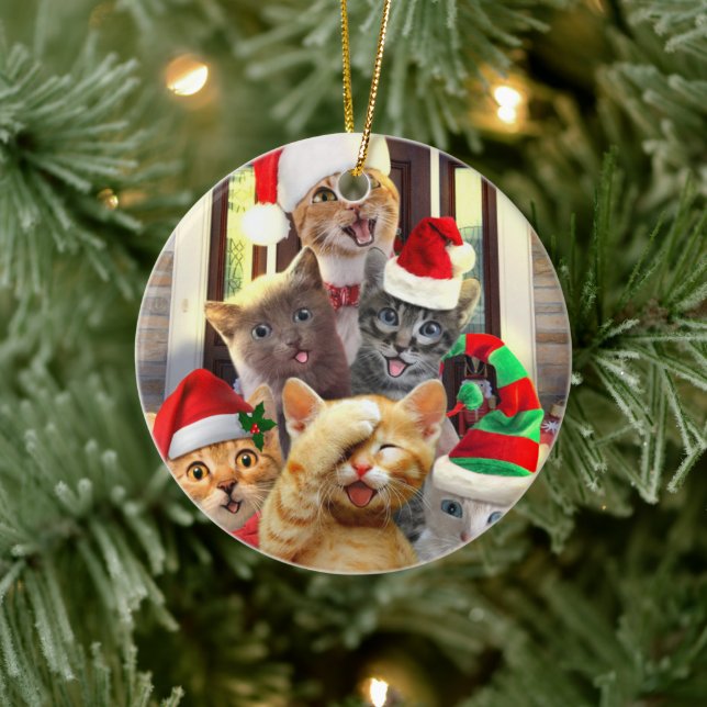 Adorno De Cerámica Graciosos gatitos en el Día del Navidad (Árbol)
