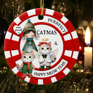 Adorno De Cerámica Graciosos gatos Locos Dama de Gatos Navidades Cute