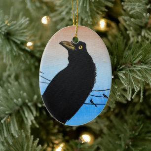 Adorno De Cerámica Grackle Austin Texas Black Bird Wildlife Pintura