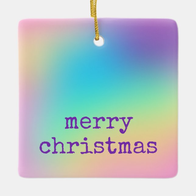 Adorno De Cerámica Gradiente suave de arcoiris primático "Feliz Navid (Anverso)