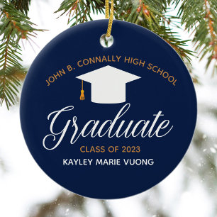 Adorno De Cerámica Graduación Azul Marino Navidad Personalizada Gradu