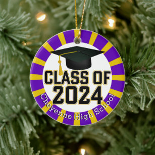 Adorno De Cerámica Graduación de 2024: Purple Gold School Colors (Cla