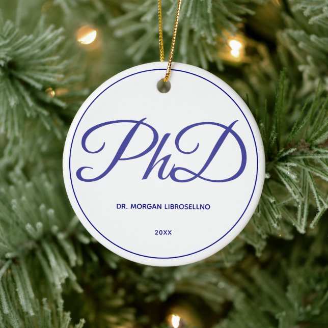 Adorno De Cerámica Graduación de doctorado Nombre azul blanco año (Árbol)