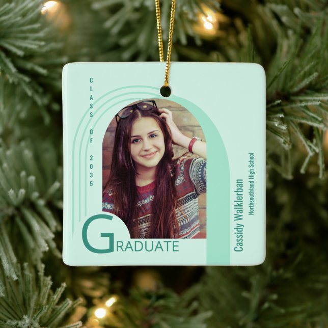 Adorno De Cerámica Graduación de fotografía verde arco moderno (Árbol)