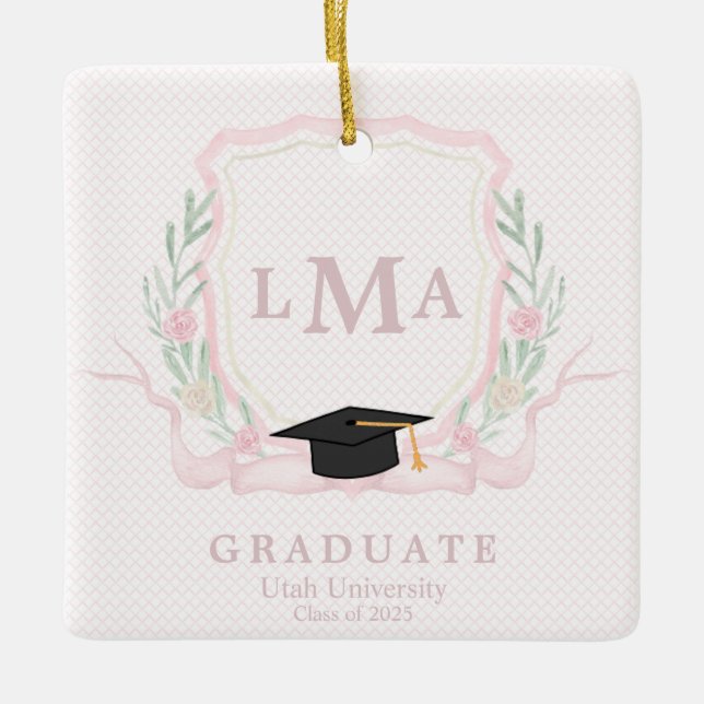 Adorno De Cerámica Graduación de Monograma Coquette (Anverso)