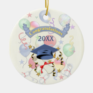 Adorno De Cerámica Graduación de Mortero Azul y Diploma