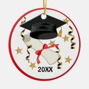 Adorno De Cerámica Graduación de Mortero Azul y Diploma
