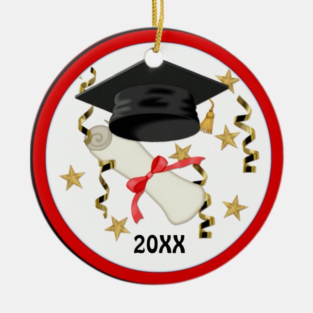 Adorno De Cerámica Graduación de Mortero Azul y Diploma (Frente)