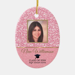 Adorno De Cerámica Graduación de Purpurina rosa