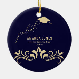 Adorno De Cerámica Graduación del título del título de oro azul de la
