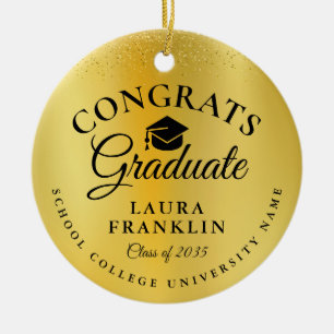 Adorno De Cerámica Graduación Felicitaciones Purpurina de oro Relieve