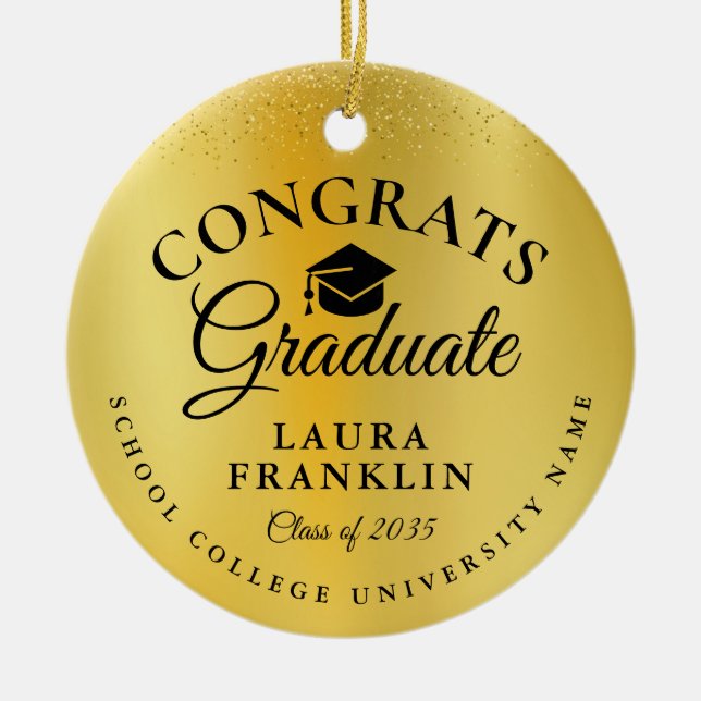 Adorno De Cerámica Graduación Felicitaciones Purpurina de oro Relieve (Frente)