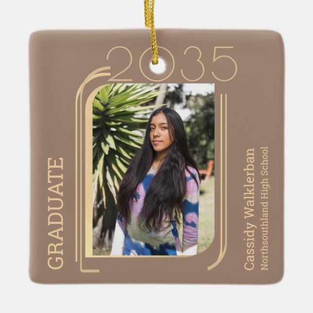 Adorno De Cerámica Graduación fotográfica de líneas modernas (Anverso)