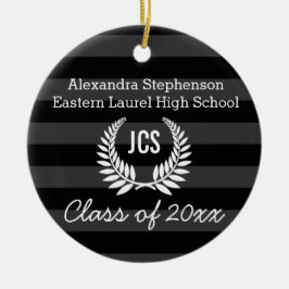 Adorno De Cerámica Graduación fotográfica Laurel de monograma gris ne