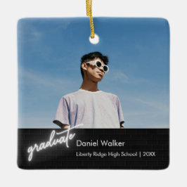 Adorno De Cerámica Graduación moderna de escritura a mano negra neón