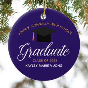 Adorno De Cerámica Graduación Morada Personalizada Navidad Graduado