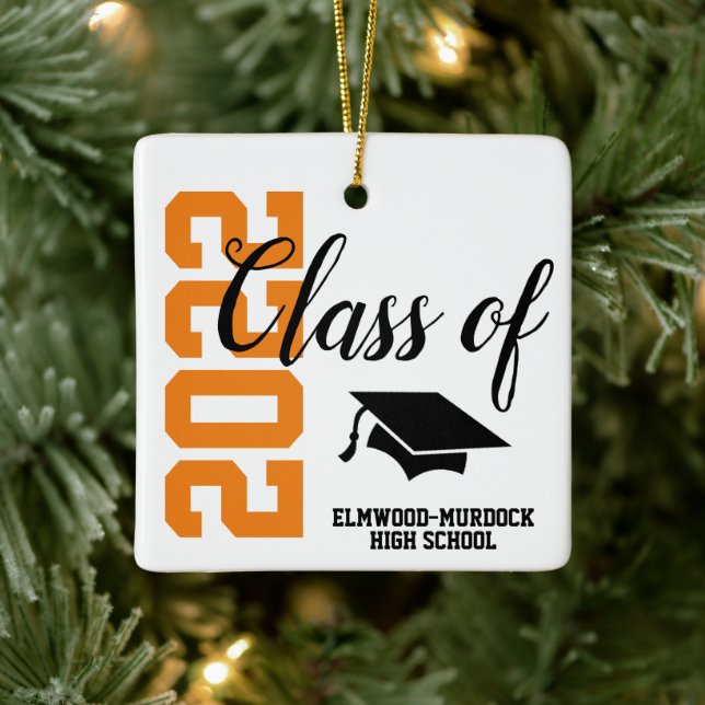 Adorno De Cerámica Graduación naranja personalizada de secundaria (Árbol)