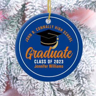 Adorno De Cerámica Graduación personalizada de naranja Blue Graduate 