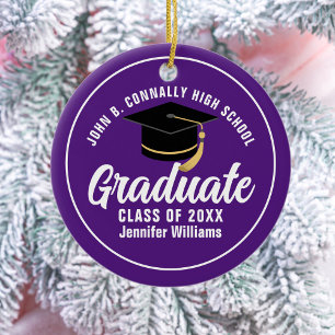 Adorno De Cerámica Graduación Personalizada Morado Blanco 2026