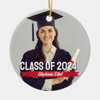 Adorno De Cerámica Graduación Personalizado Cinta Roja Clase De Año E