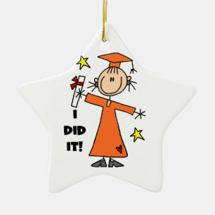 Adorno De Cerámica Graduado del Chica de la Figura del Palo naranja