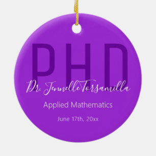 Adorno De Cerámica Graduado Keepsake Purple White Name Degree PhD