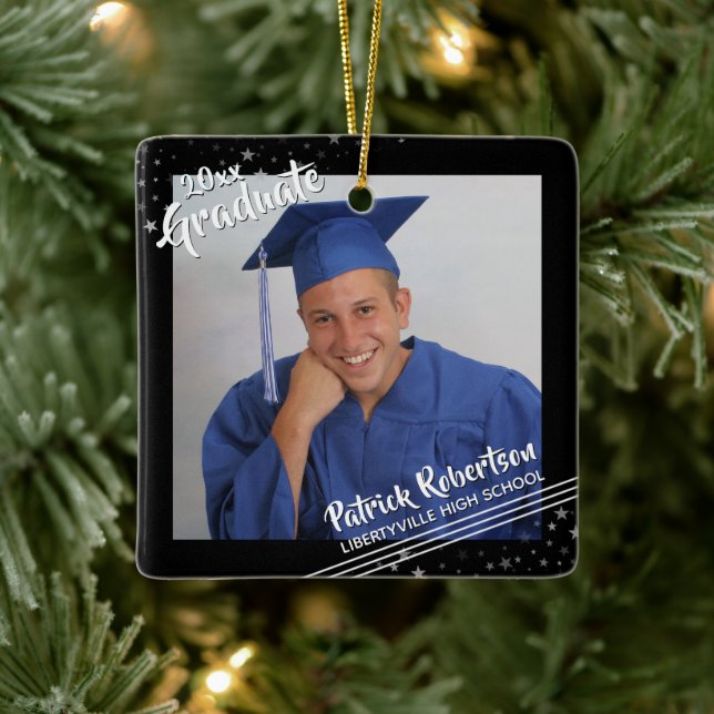 Adorno De Cerámica Graduado moderno 2 fotos Pincel Guión Estrellas ne (Árbol)