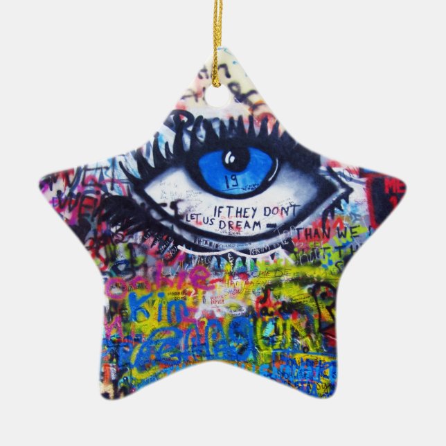 Adorno De Cerámica Graffiti azul ojo malvado (Frente)