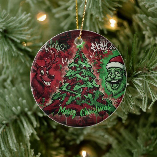 Adorno De Cerámica Graffiti Christmas Round Ornament (Árbol)