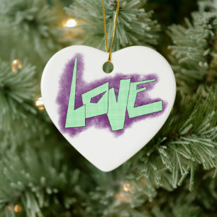 Adorno De Cerámica graffiti de amor morado verde menta tipografía pun