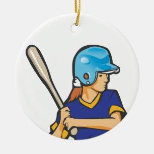 Adorno De Cerámica gráfica de jugadora de béisbol softball de niña