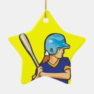 Adorno De Cerámica gráfica de jugadora de béisbol softball de niña