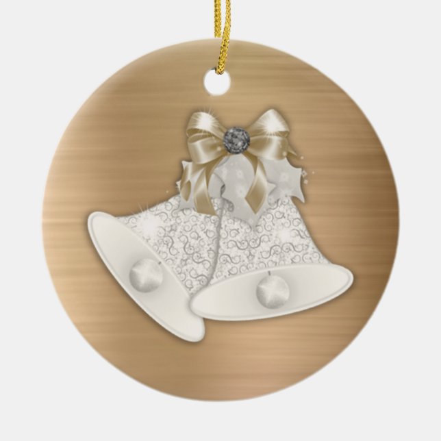 Adorno De Cerámica Gráfica de las campanas blancas Metalizado de oro  (Frente)