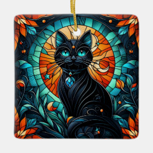 Adorno De Cerámica Gráfica de vidrio manchado para gato negro
