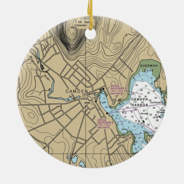 Adorno De Cerámica Gráfica náutica de Camden Maine (Atrás)