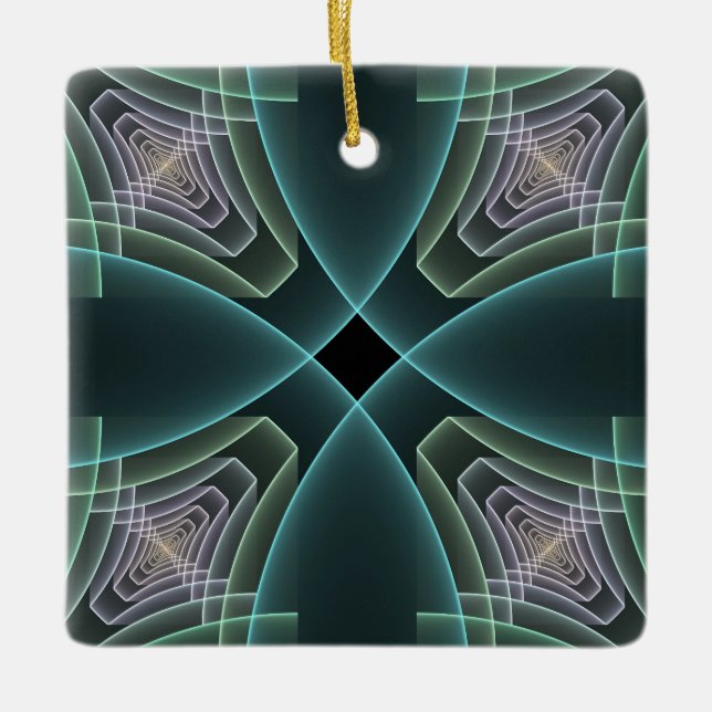 Adorno De Cerámica Gráfico de arte fractal geométrico Verde azulado m (Anverso)