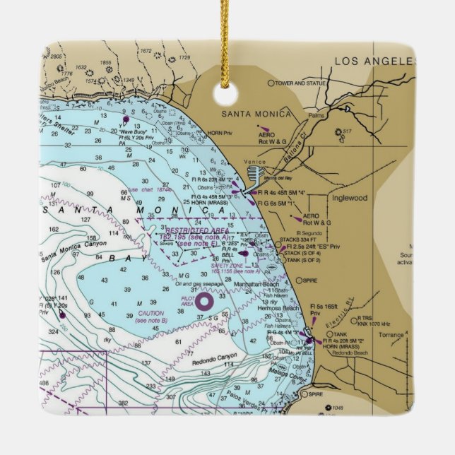 Adorno De Cerámica Gráfico de Bahía de Santa Mónica (Reverso)