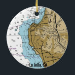 Adorno De Cerámica Gráfico de La Jolla CA<br><div class="desc">Ornamento navideño de La Jolla California hecho con carta náutica.</div>
