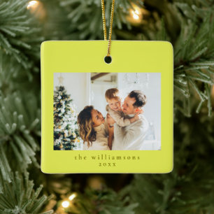 Adorno De Cerámica Gráfico de Navidad de Foto Personalizada Chartreus