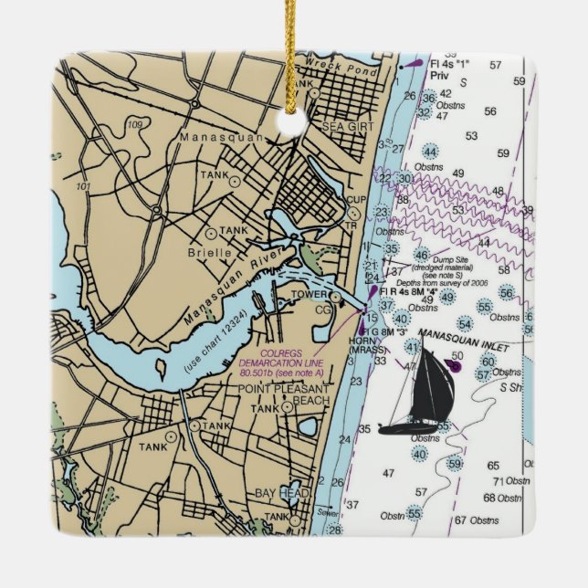 Adorno De Cerámica Gráfico de NJ de Giro Marítimo (Reverso)