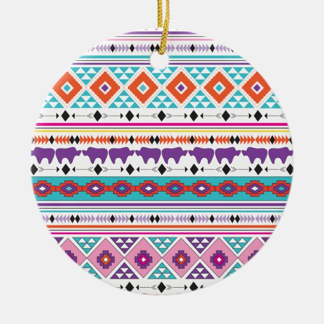 Adorno De Cerámica Gráfico de patrones tribales aztecas elefantes (Frente)