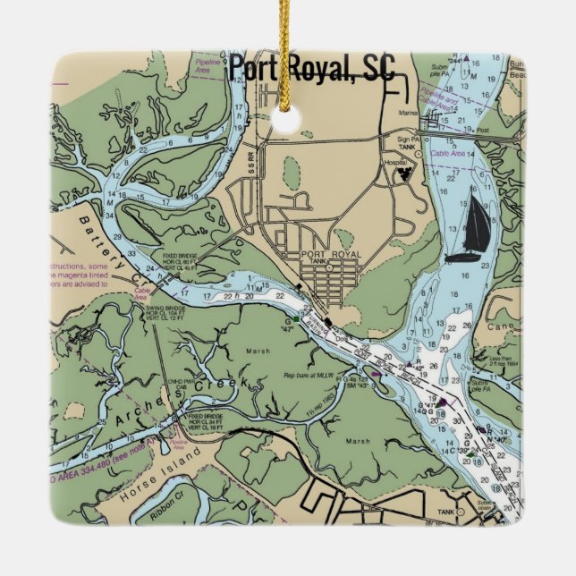 Adorno De Cerámica Gráfico de Port Royal South Carolina (Reverso)