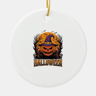 Adorno De Cerámica Gráfico de sombrero de bruja de calabaza de Hallow