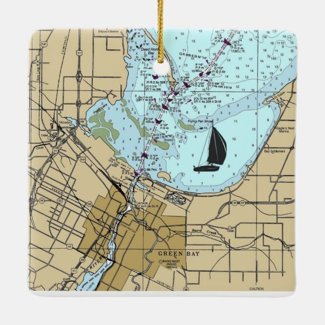 Adorno De Cerámica Gráfico naumático de Green Bay WI (Reverso)